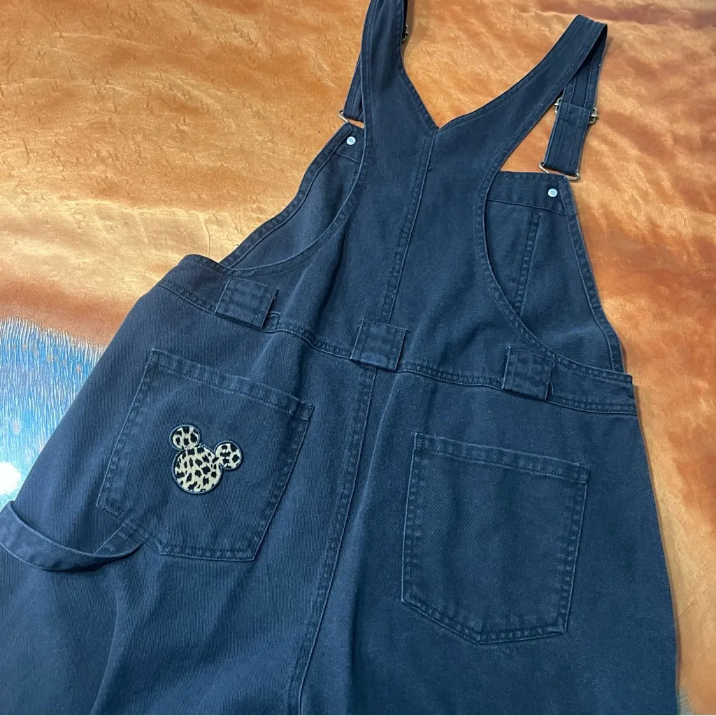 Vintage Disney Catalog Black Denim Overalls Mickey animal print size medium - Image 10