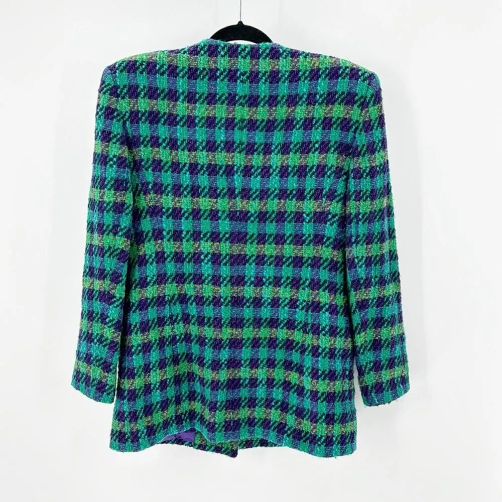 Dana Buchman vintage plaid wool double breasted gold buttons tweed size 8 - Image 2