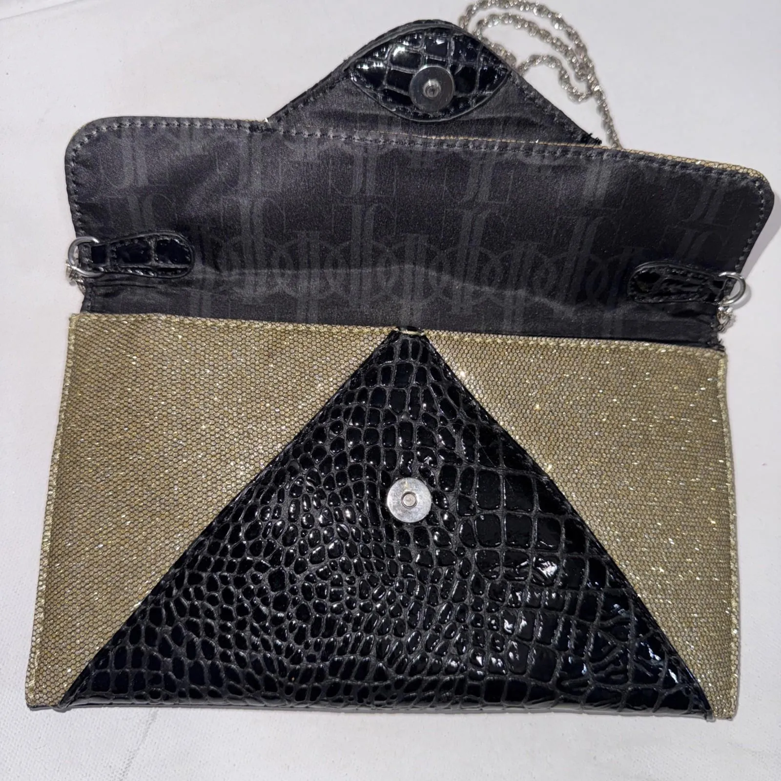 JLO Sml Gold Black Handbag Faux Crocodile Old Money Classy Shoulder Clutch Bag - Image 8