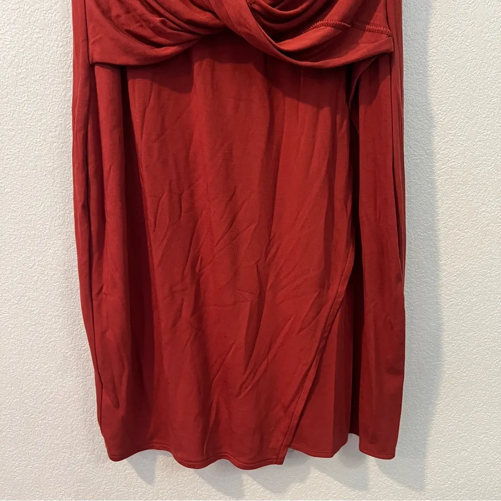 WHBM Burnt Orange Stretch Knit Drape Front Sleeveless Faux Wrap Dress Size XL‎ - Image 5