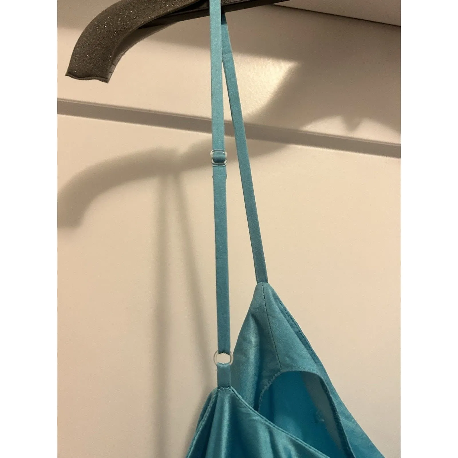 Vintage 90’s For Your Comfort Silk Slip Dress Aqua Blue Gown Cocktail Party Club Size L - Image 4