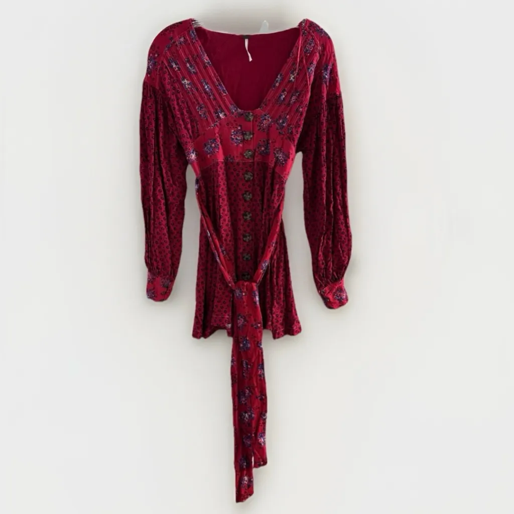 Free People Wonderland Printed‎ Mini Dress S $128 Long Sleeve Belted Button Down - Image 7