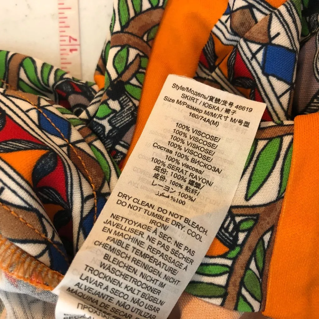 Tory Burch Jada Skirt Bird Animal Print Knee Length Orange Colorful M - Image 9