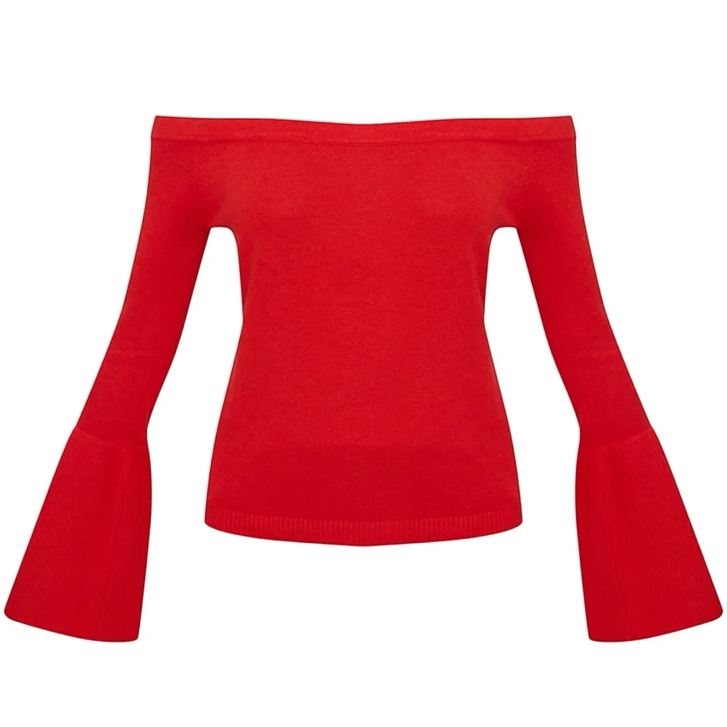 ASOS Red Bardot Flute Sleeve Sweater Brave Soul London XS Cute Top Jumper Trendy - Image 10