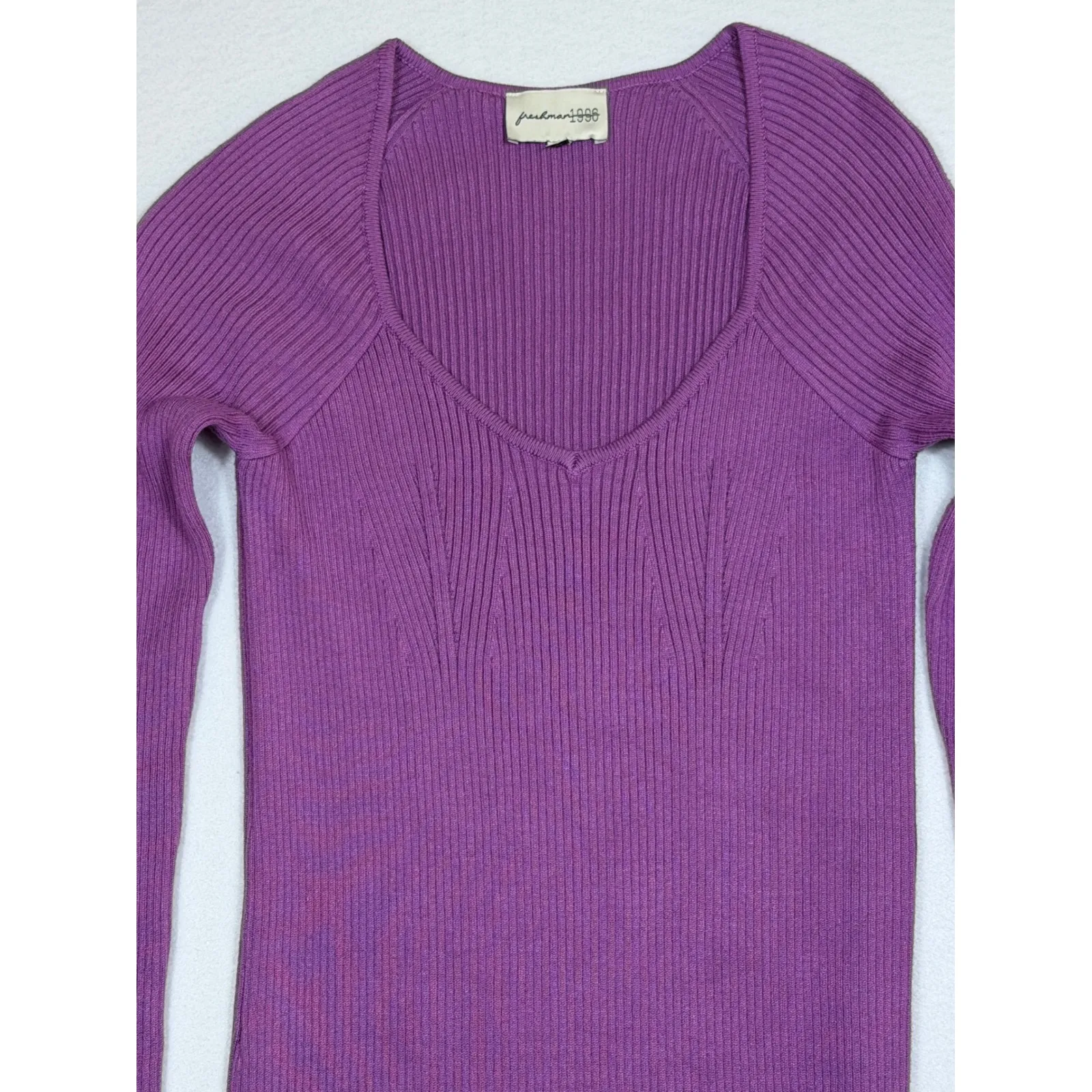 freshman 1996 Purple Ribbed Knit V Neck Long Sleeve Maxi Dress M Size M - Image 2