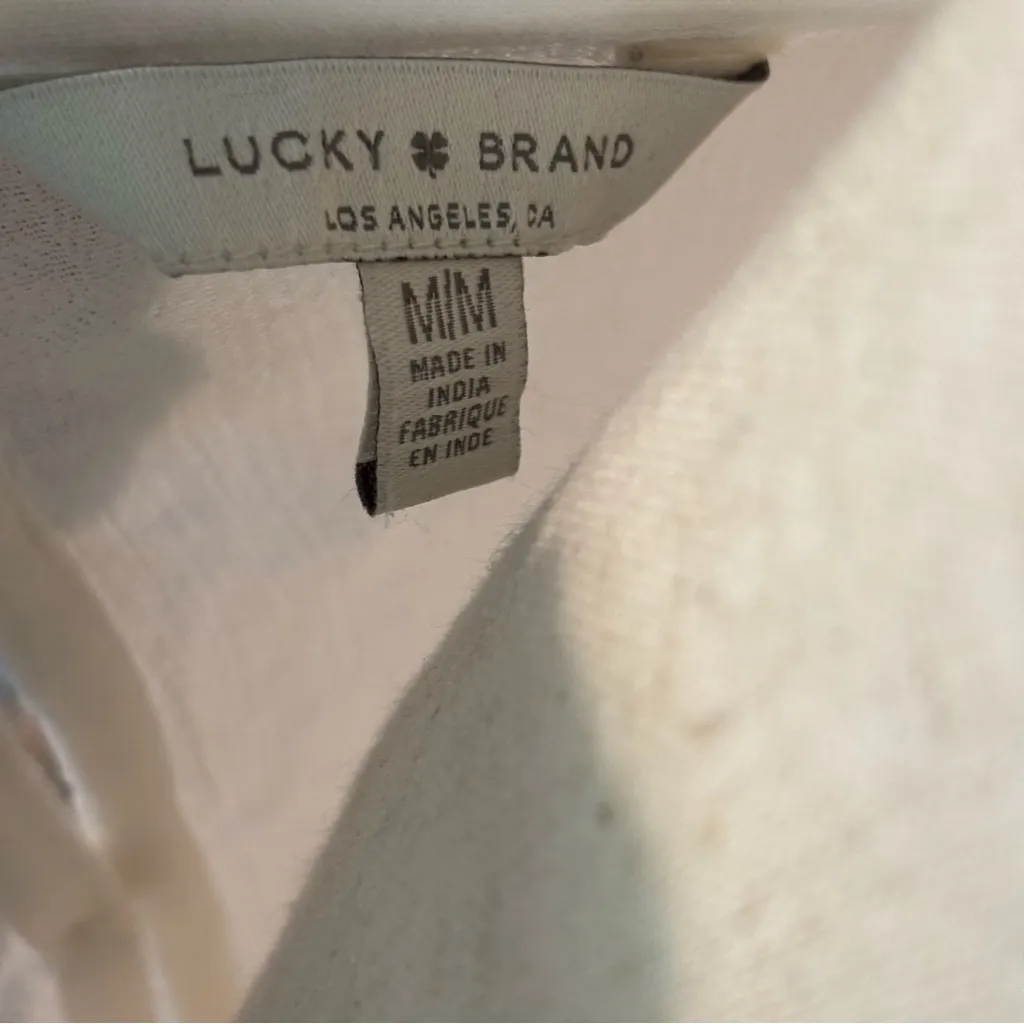 Lucky Brand Embroidered White Cotton Blend Mesh Sleeve Floral Top Sz M - Image 5