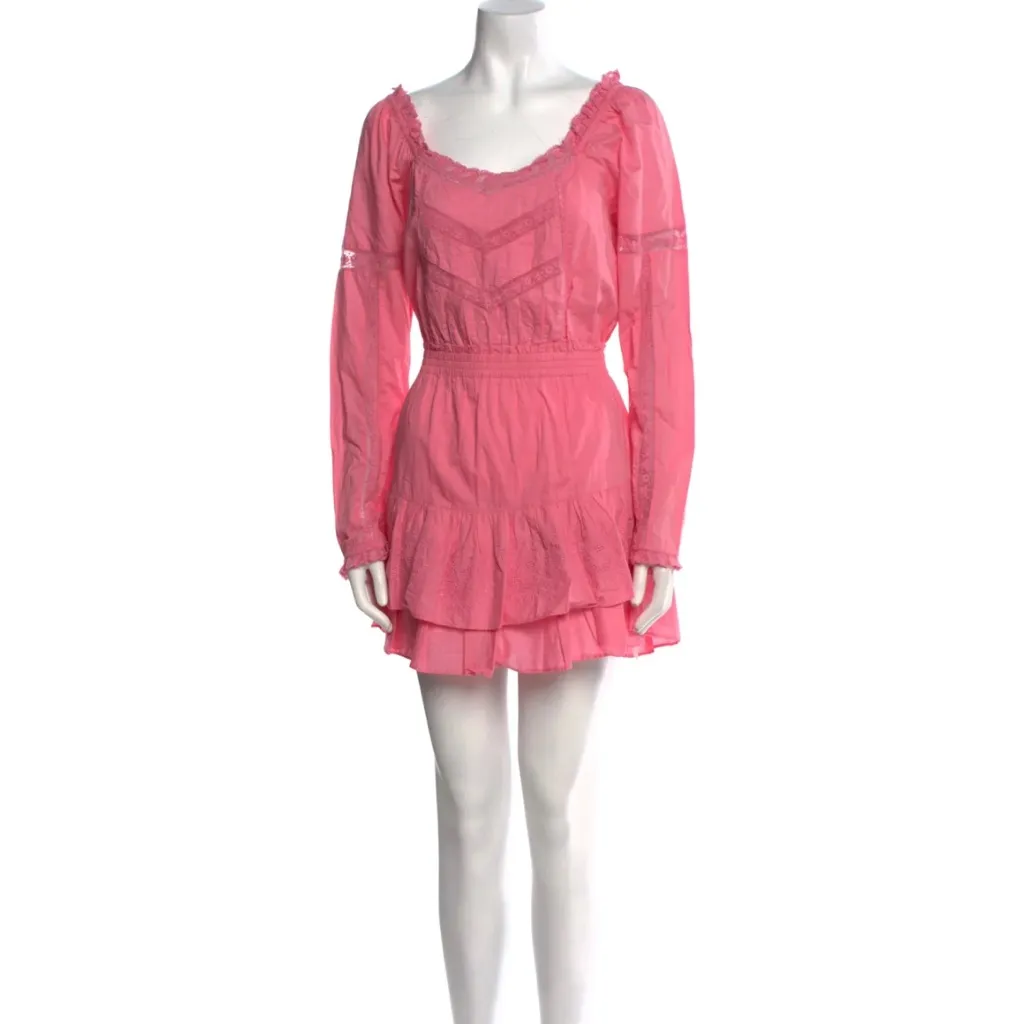 Loveshackfancy Pink Sanaya Tiered Lace Long Sleeve‎ Mini Dress XS - Image 7