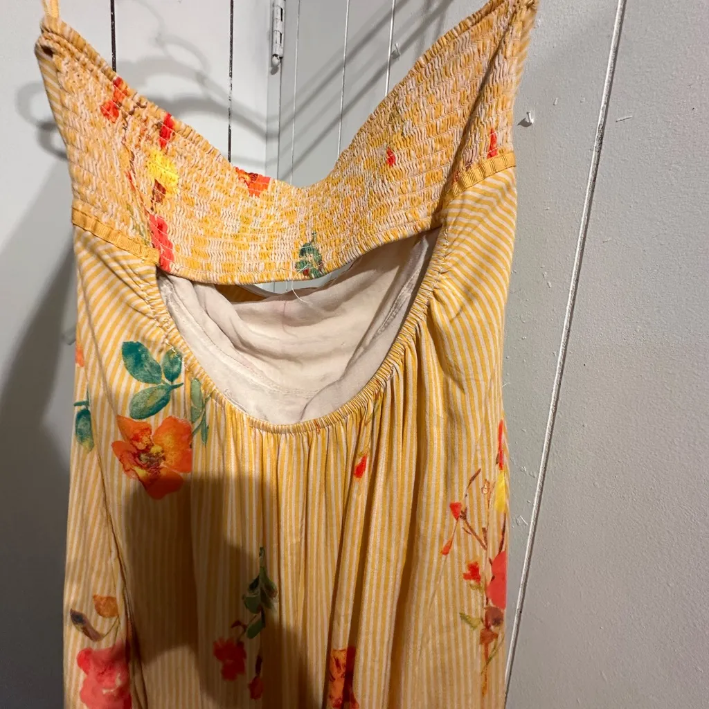 FREE PEOPLE Yellow stripped Tube Flower Dress - Image 6