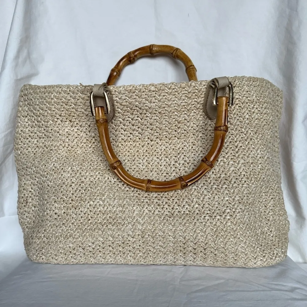Moda Luxe  Cream Raffia Isla Wood Handle Purse - Image 2