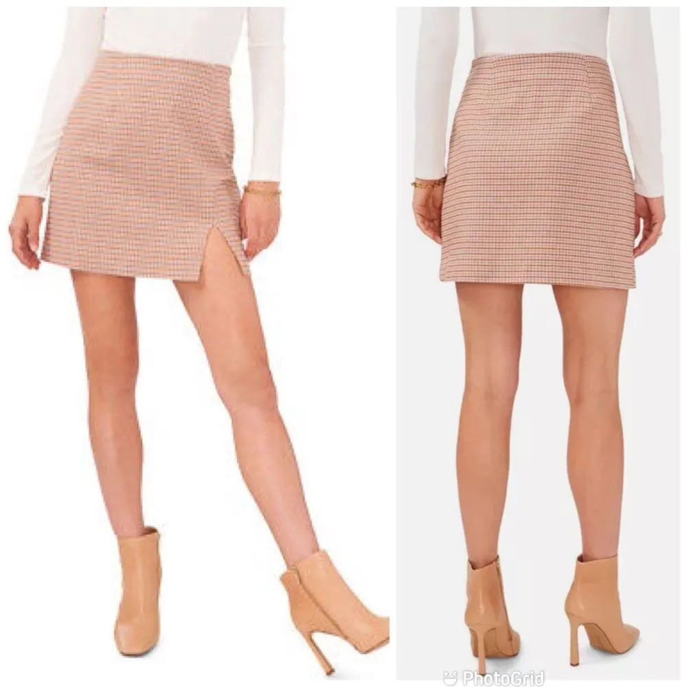 1. STATE Tan Plaid Mini Skirt Thigh Slit Preppy Clueless 60s 90s Y2K Size 12 New - Image 12