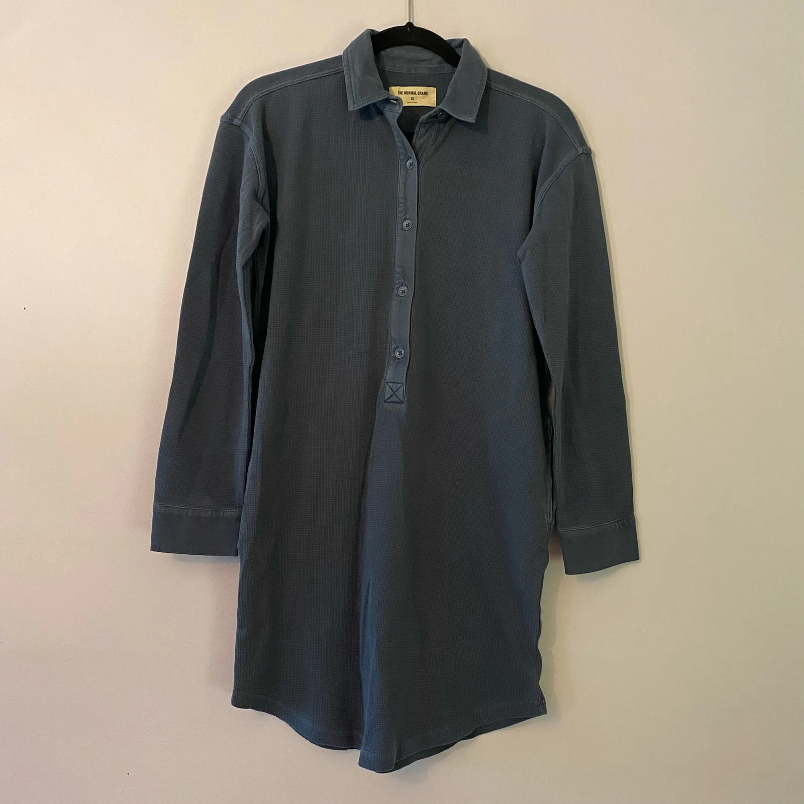 The Normal Brand Blue Henley Thermal Long Sleeve Shirt Dress Women's size XS - Image 2