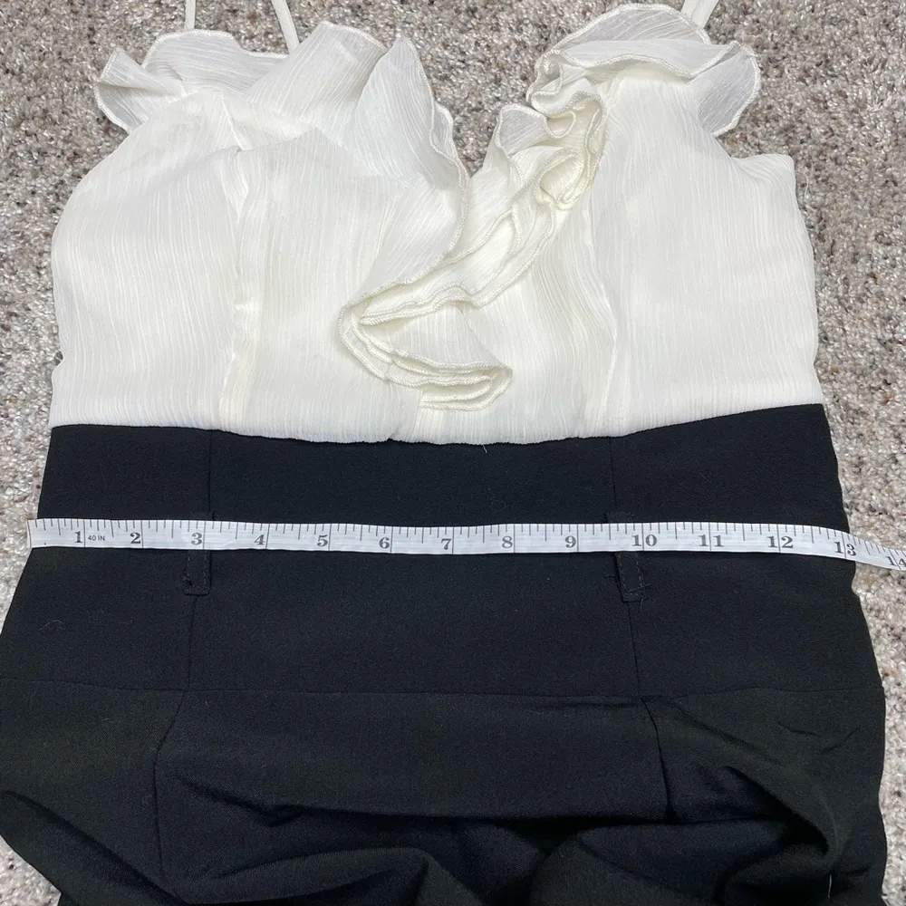 AQUA Black White Spaghetti Strap Ruffle Top Mini Dress Small NWT - Image 9