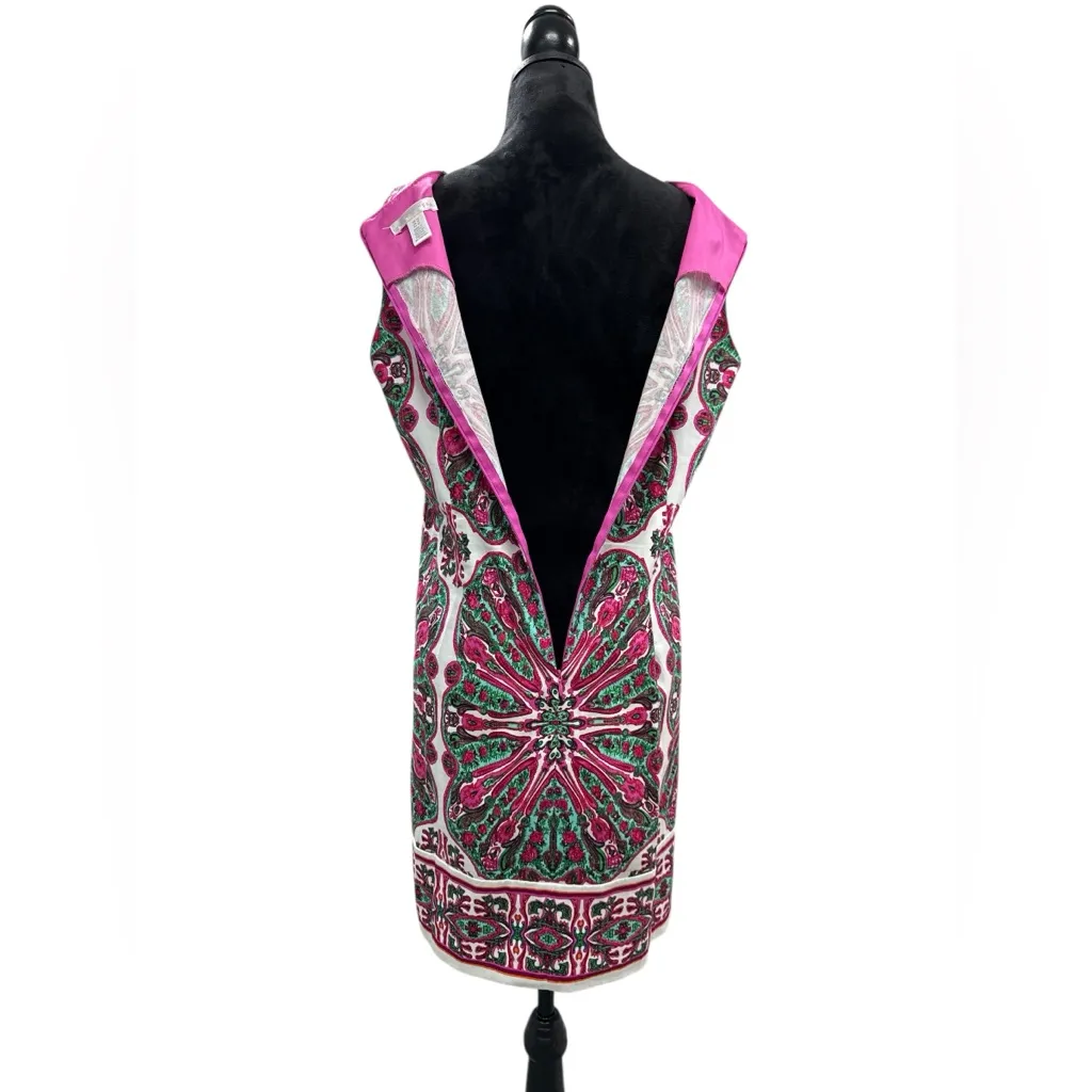 London Times Pink Green Medallion Kaleidoscope Shift Dress 12 Mod Preppy - Image 4