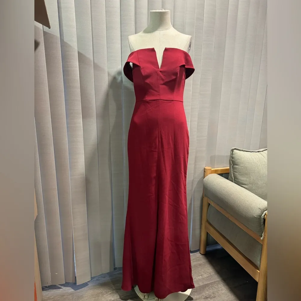 DESSY COLLECTION VIVIAN diamond notched off the shoulder crepe dress ✨ Red Size 0 - Image 5