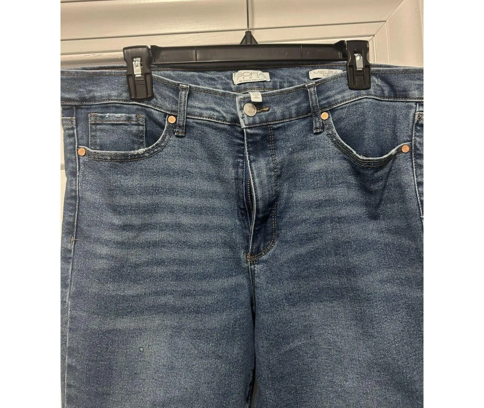 Sofia Jeans by Sofia Vergara Womens Size 16 Melissa Flare Mid rise Distressed Blue - Image 2