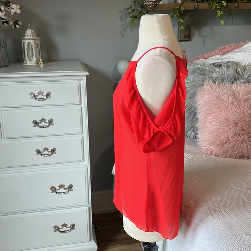 Final Touch  Red Flowy open Shoulder Top Spaghetti Strap Sheer Blouse Women Small - Image 4