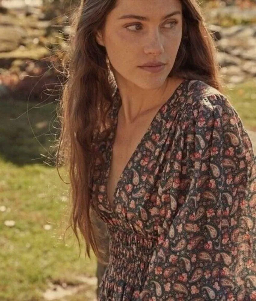 💕DOEN💕 Cecily Dress ~ 100% Ramie Teal Canterbury Paisley Print XL NWOT Blue - Image 4