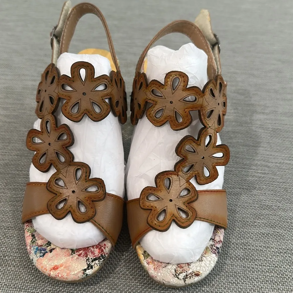Spring Step L’artiste leather dinner date floral heeled sandals size 36 6 Gold - Image 12