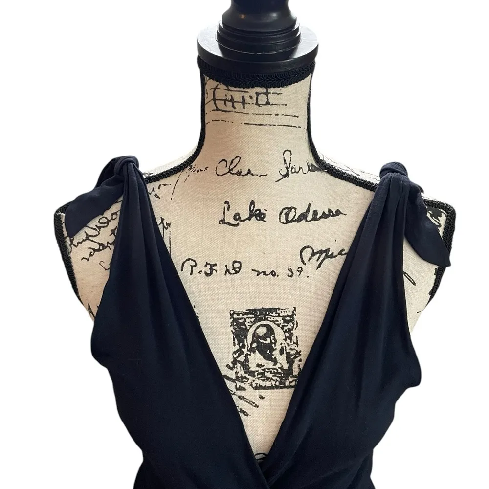 Lulus Maxi wrap Dress Surplice Neckline Navy Blue Size Small Formal Tie Straps - Image 2