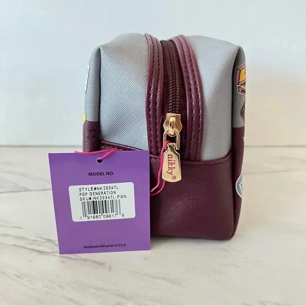 Nikky By Nicole Lee Cosmetic Pouch Bag Pop Generation Gray/Burgundy - Image 7