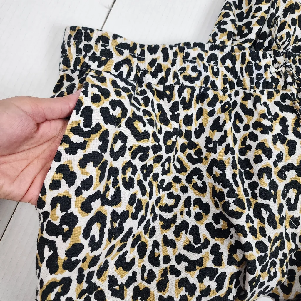 J.Crew Leopard Linen Cotton Drawstring Pants Ankle Pull On Pockets Size 22 Black - Image 6