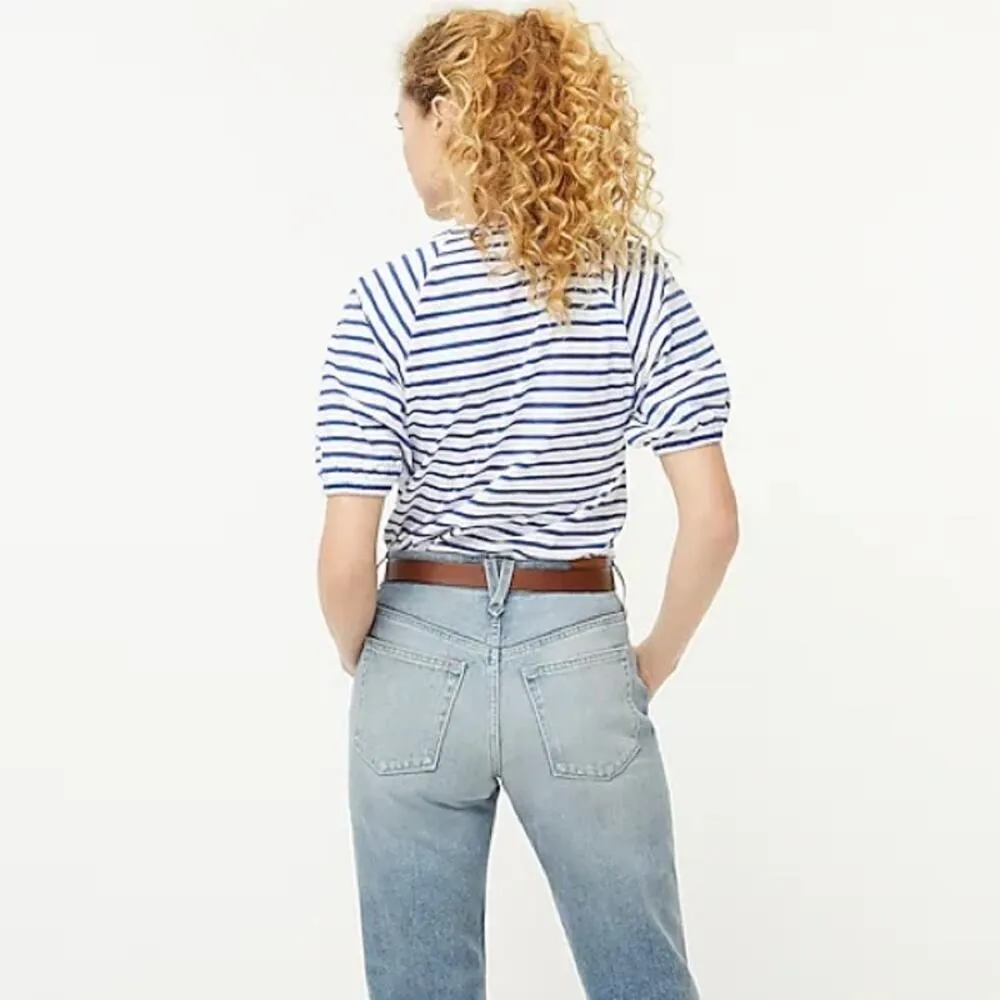 J. Crew NWT Blue White Striped Puff Sleeve Knit Top Size XXS - Image 2