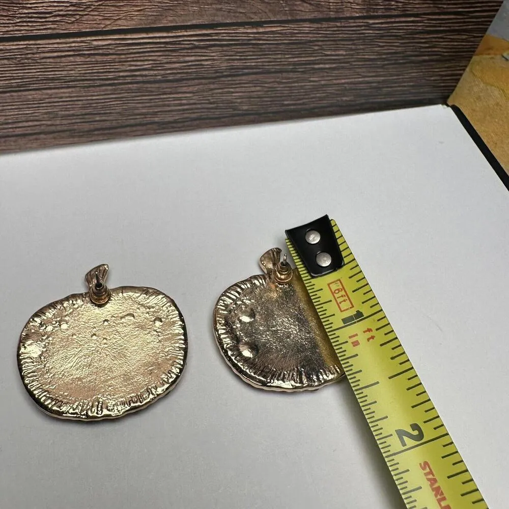 Orange Rhinestone Pumpkin Gold Tone Oversized Stud Pierced Earrings NWOT - Image 7