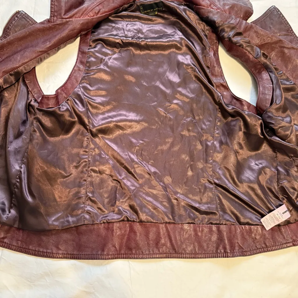 Burgundy Faux Leather Biker Vest iJeans by Buffalo XL – Chic & Edgy Red - Image 8