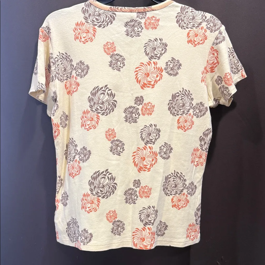 Y2K Columbia Henley Brown & Orange Floral Women's Tee Size XL - Image 3