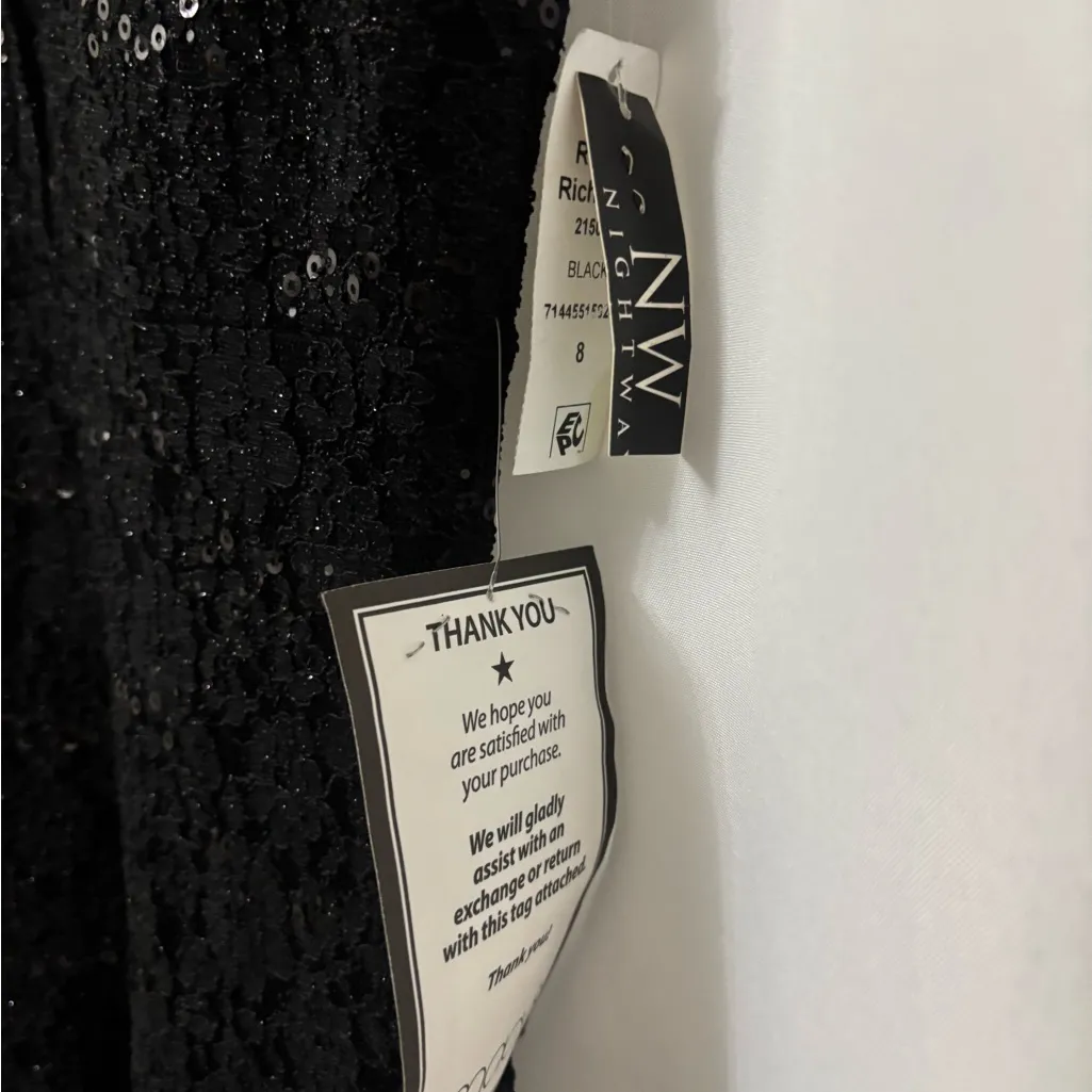 Elegant Black Sequin Mini Dress Size 8 - Image 6