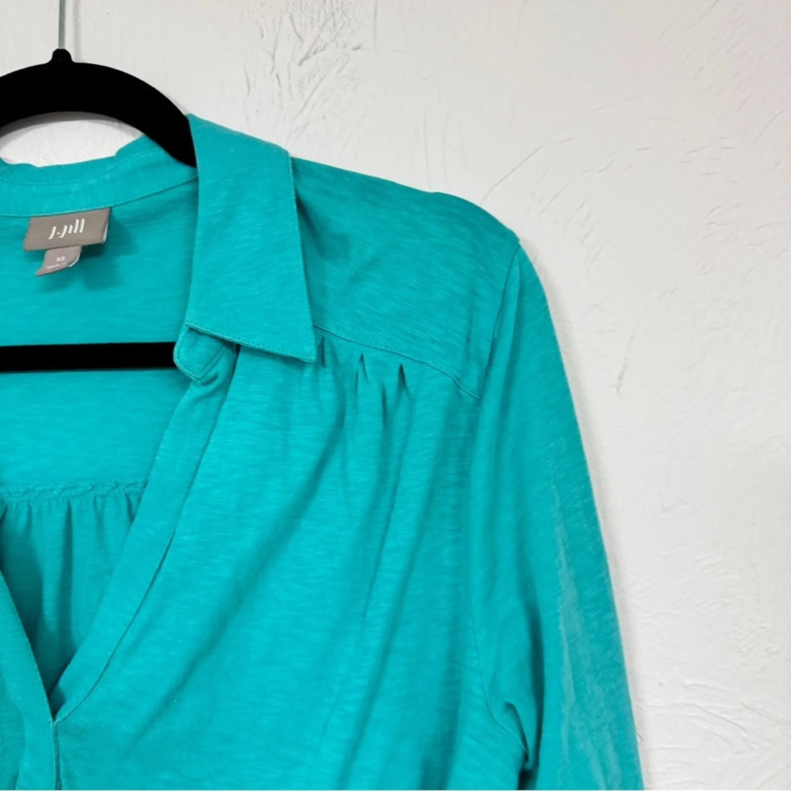J Jill Teal Blue Long Sleeve Tee Shirt Womens XS Cotton Natural Fibers Casual Green - Image 5