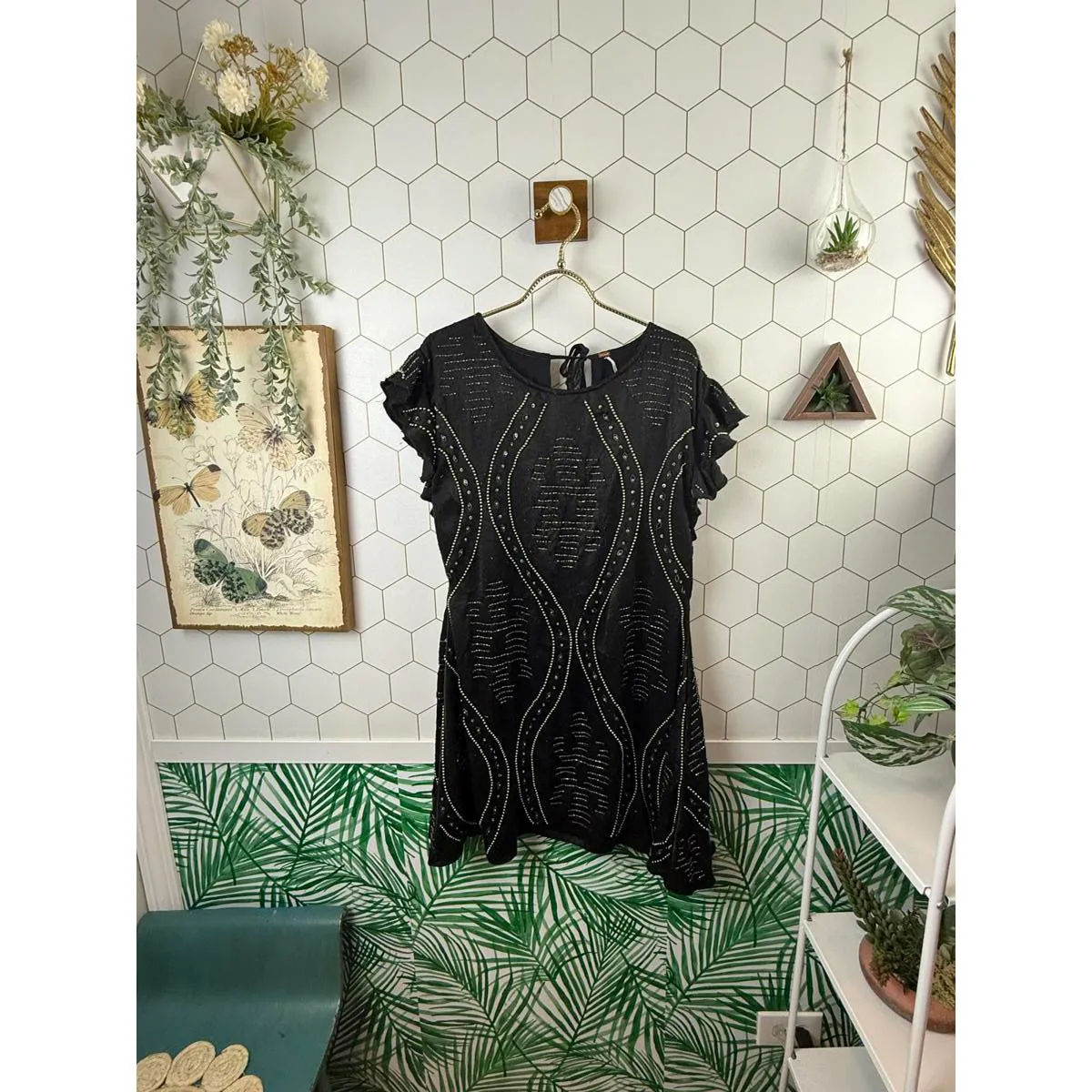 Free People Black Shine The Stars Embellished Bead Mini Dress - Size - Small - Image 2