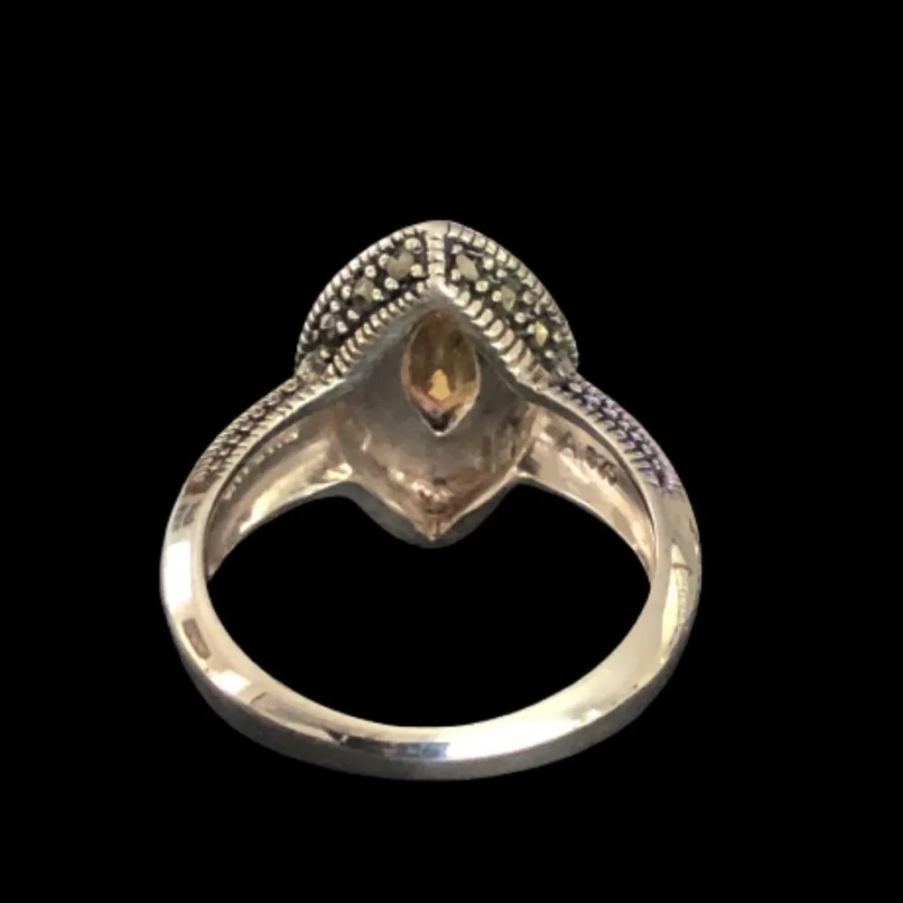 VINTAGE Marquise Cut Citrine Gemstone Sterling Silver Cocktail Ring Sz 7 - Image 4