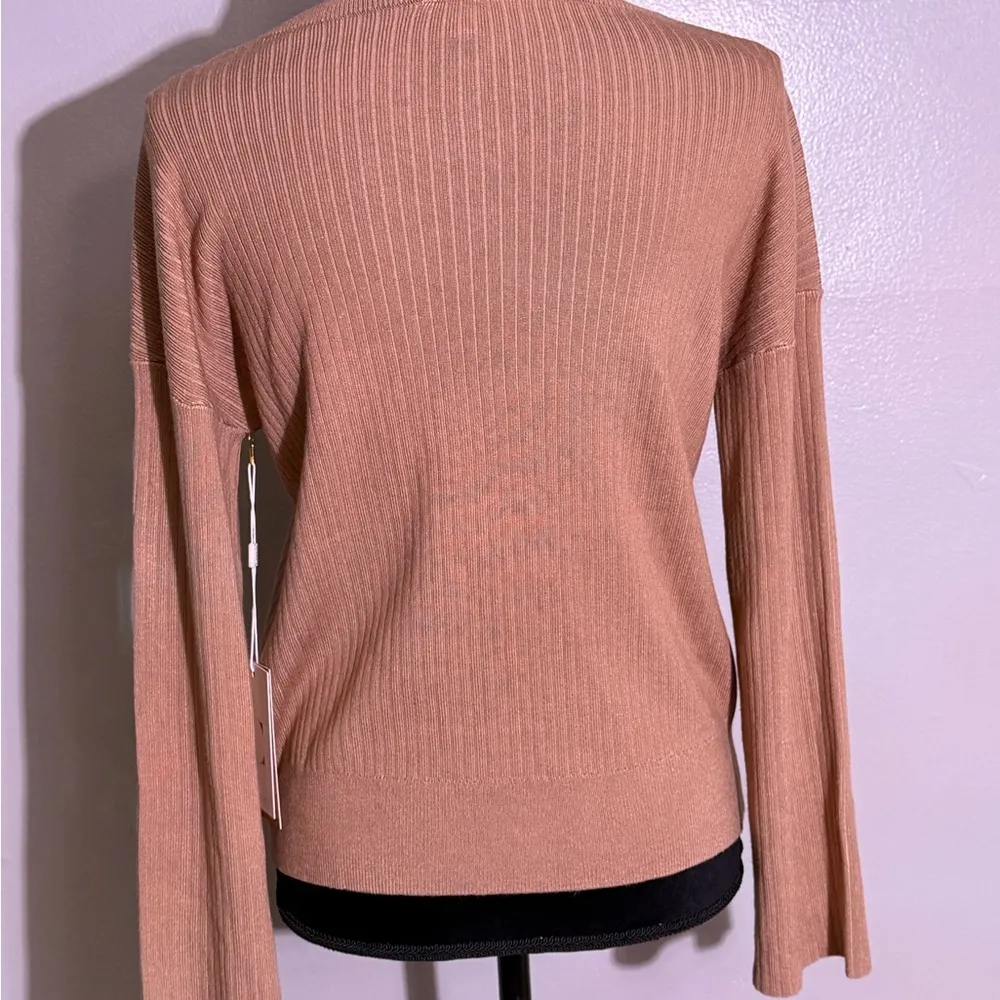 Women's CYRUS Ribbed Knit Sweater Shirt Round Neck, Brown Size XS - Image 2