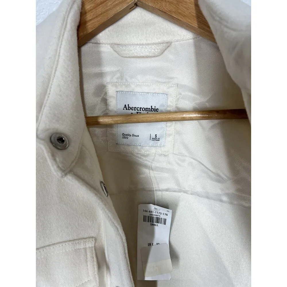 Abercrombie Fitch Jacket Button Front Shacket Women Small Cream Flap Pockets - Image 3