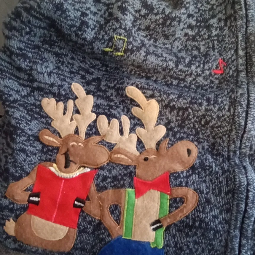 Tiara Vintage Christmas Collection Santa N Raindeer Teacher Cardigan 3X Blue - Image 7