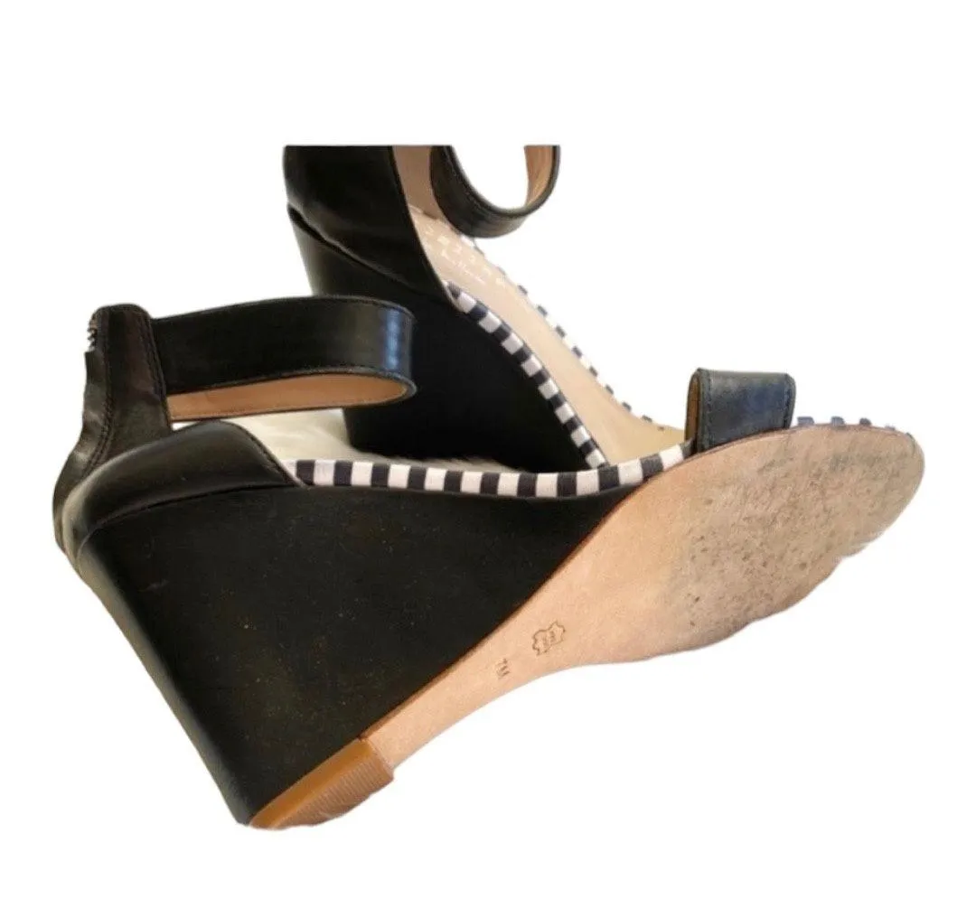Nicole Miller Womens  Galapogas Striped Wedge Leather Sandals - Sz 7 - Image 4