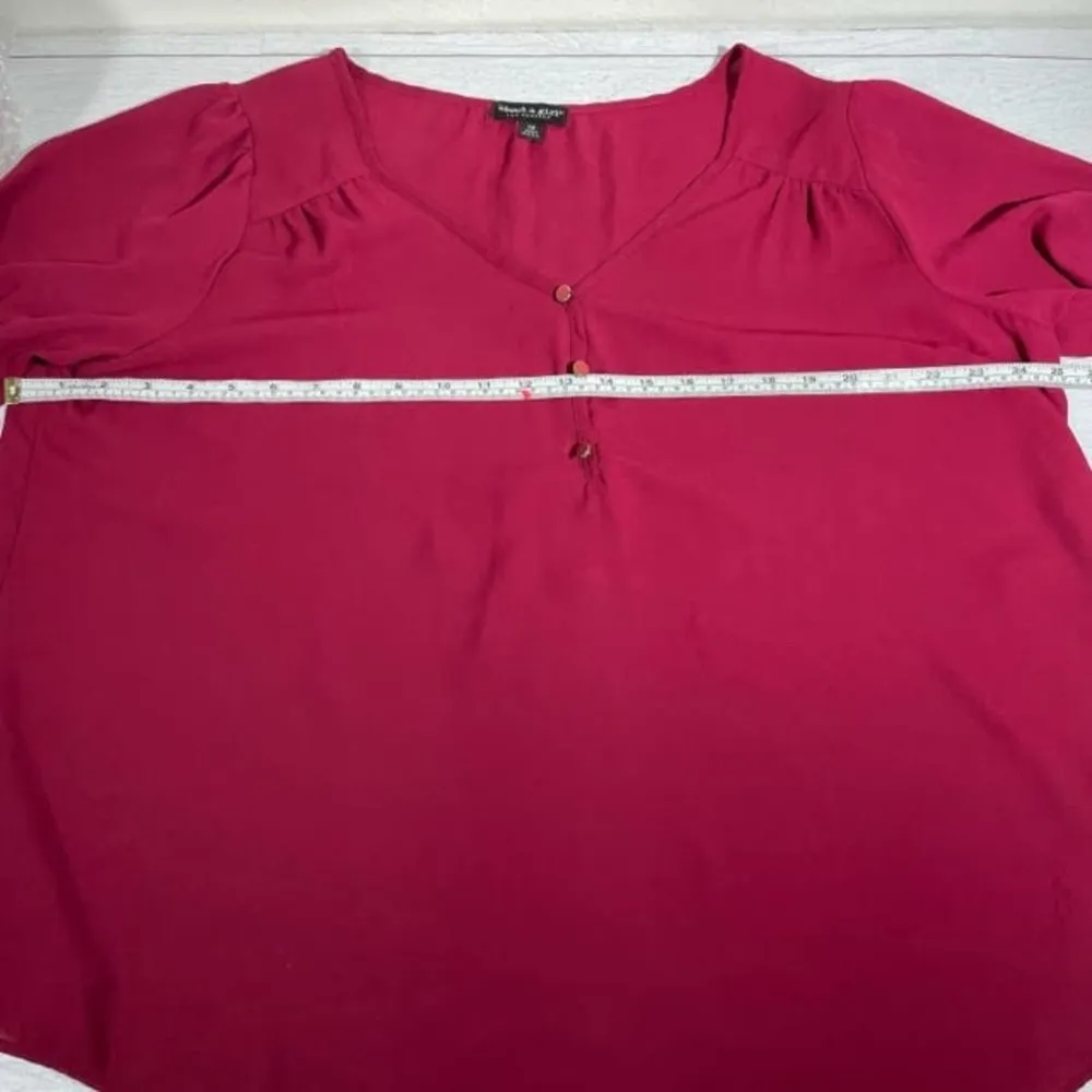 About A Girl Burgundy V Neck Relaxed Blouse Size 1X - Image 36