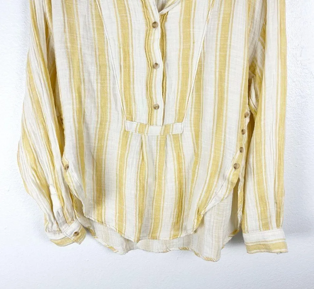 ANTHROPOLOGIE Yellow White Striped Side Button Tunic Rope, Size Medium - Image 7