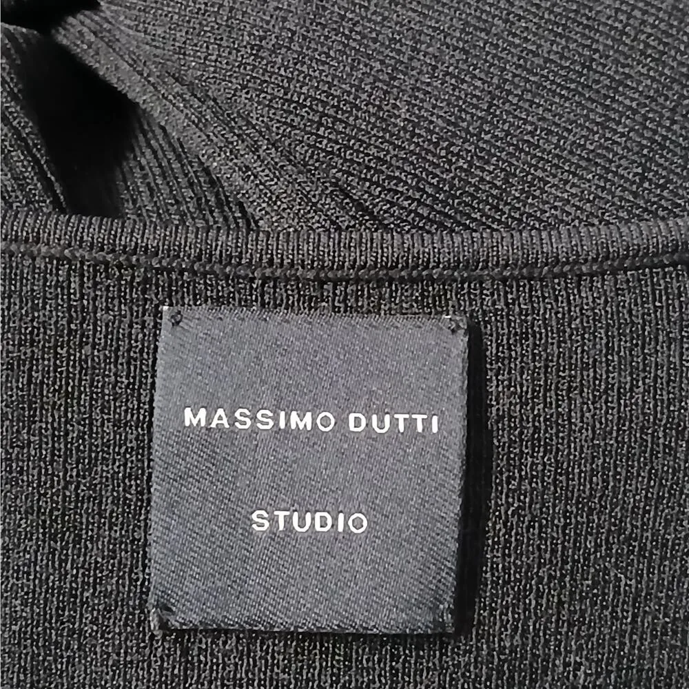 Massimo Dutti Knit Dress Women's Large Black Midi Halter Stretch Party Wedding - Image 7