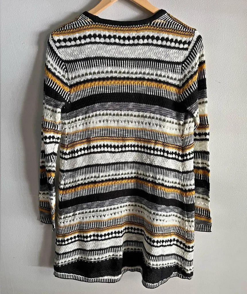 INC International Concepts Open Front Knit Cardigan Sweater Black Gold Tribal Size L - Image 7