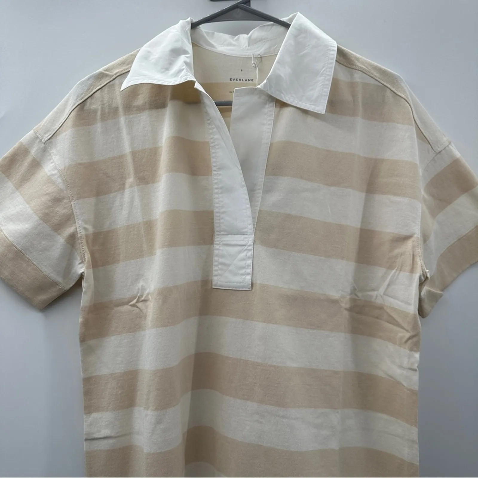 Everlane The Organic Cotton White‎ & Cream Stripe Polo Mini Dress Sz S NEW - Image 4