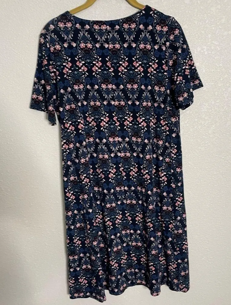 Loft Floral Blue Pink T Shirt Dress Small Petite - Image 4