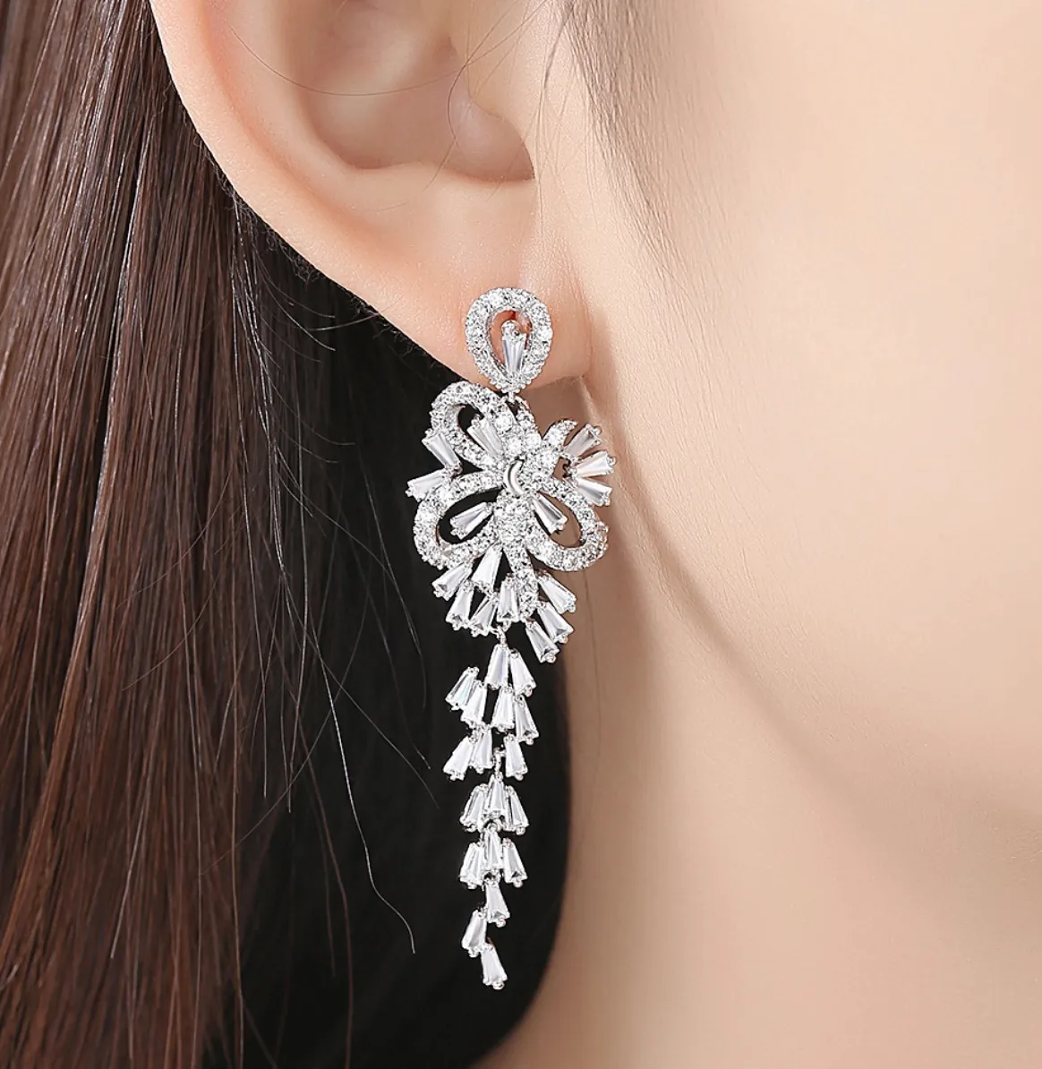 Bridal Earring Crystal With CZ Stone/ Fine Silver Plated - Image 5