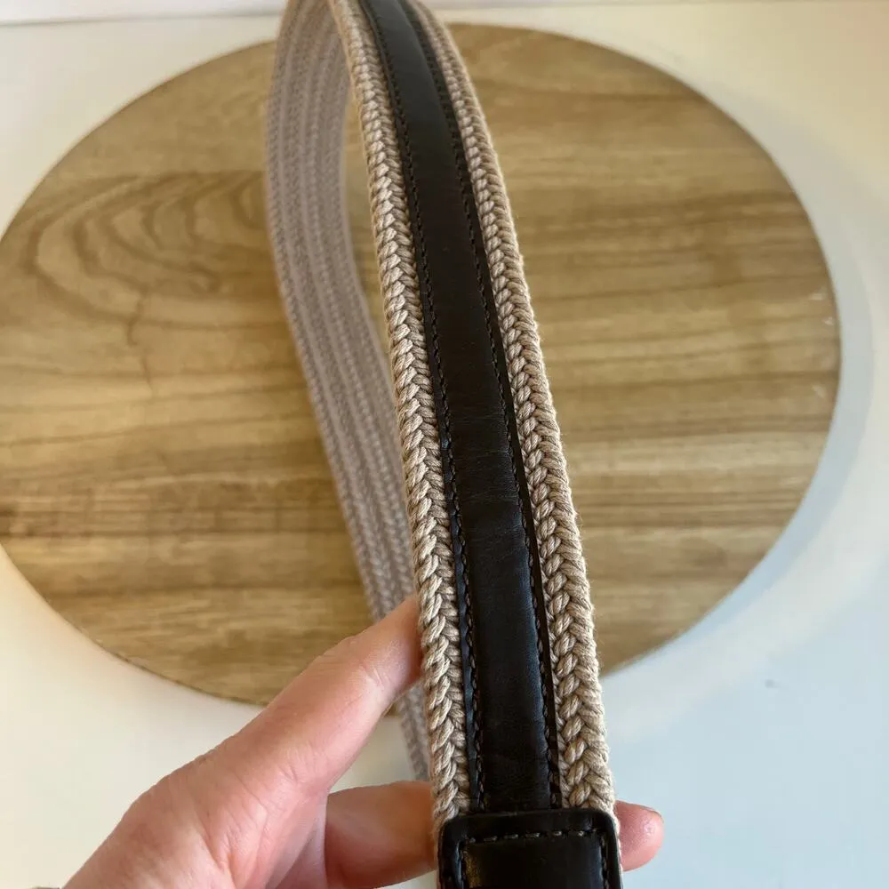 Columbia 90s Brown Genuine Leather Natural Fiber Woven Belt Size XL - Image 10