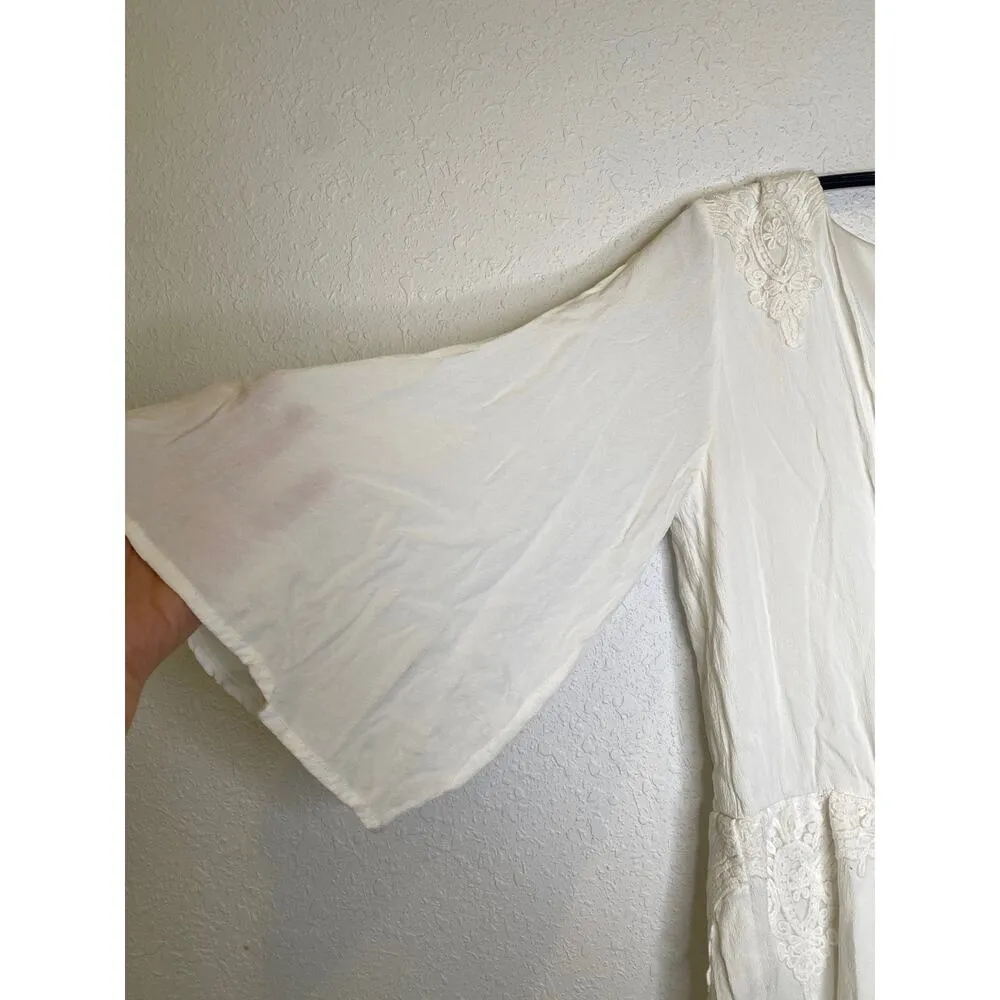 Asi3nna Anthro White Lace Shorts Romper EUC Sz Lg Lined Crochet Lace Summer - Image 4