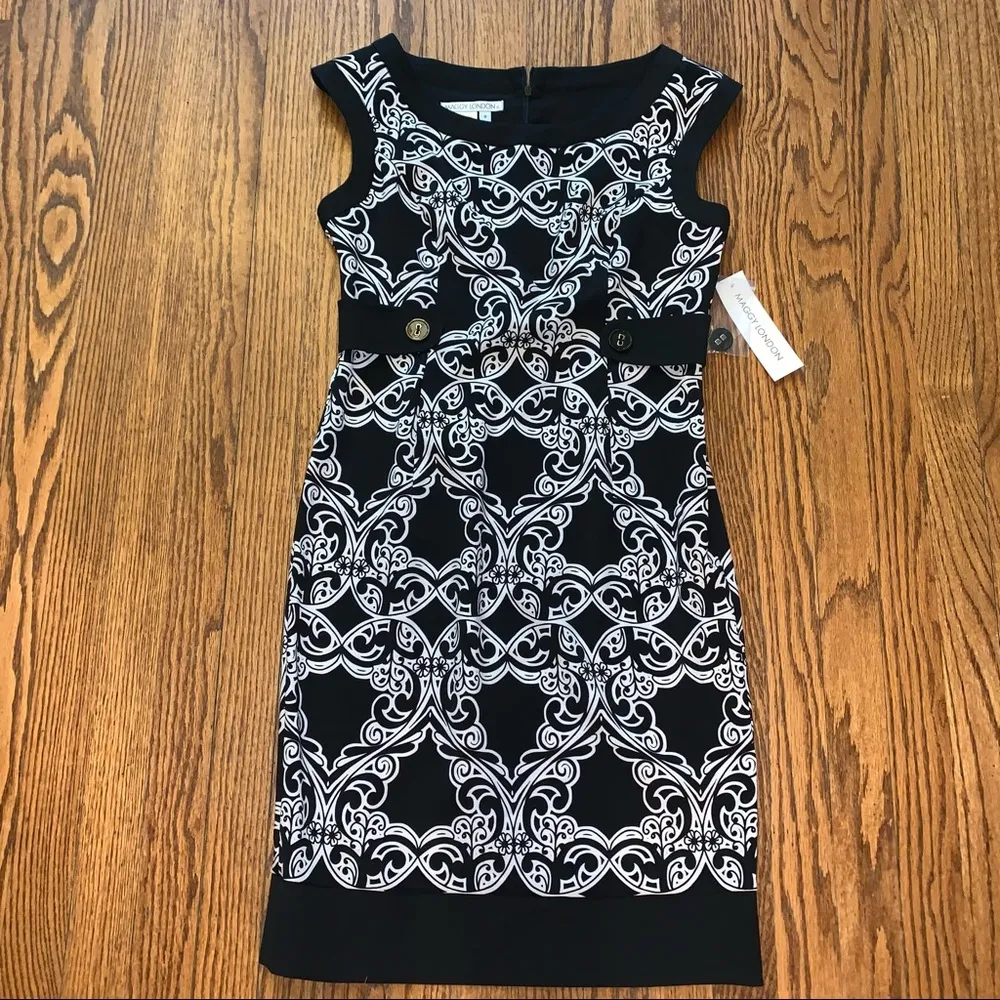 Maggy London Black & White Geometric Print Dress 8 - Image 5