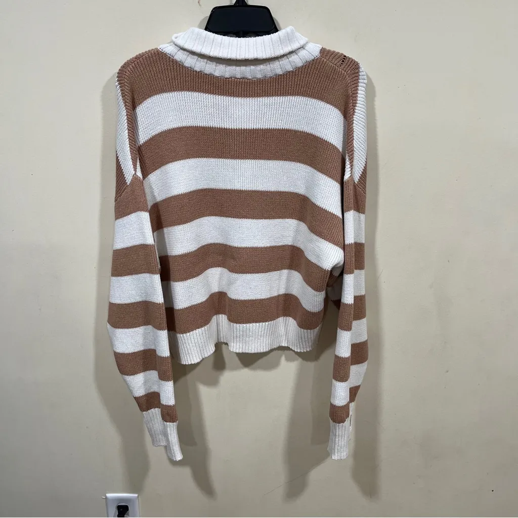 NWT OFFLINE By Aerie Full Zip Sweater stripped size XL Beach Dune women’s - Image 10