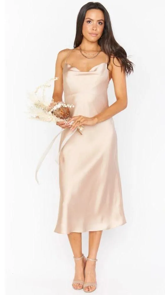 Show Me Your Mumu Verona Champagne Luxe Satin Dress Size M Wedding Event Party - Image 3