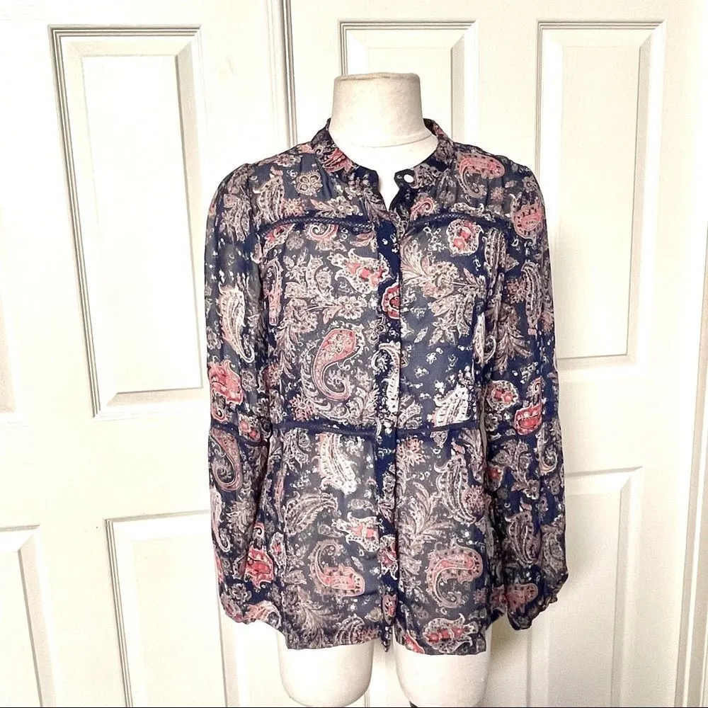 Octavia blue long sleeved paisley pattern blouse Size M - Image 6